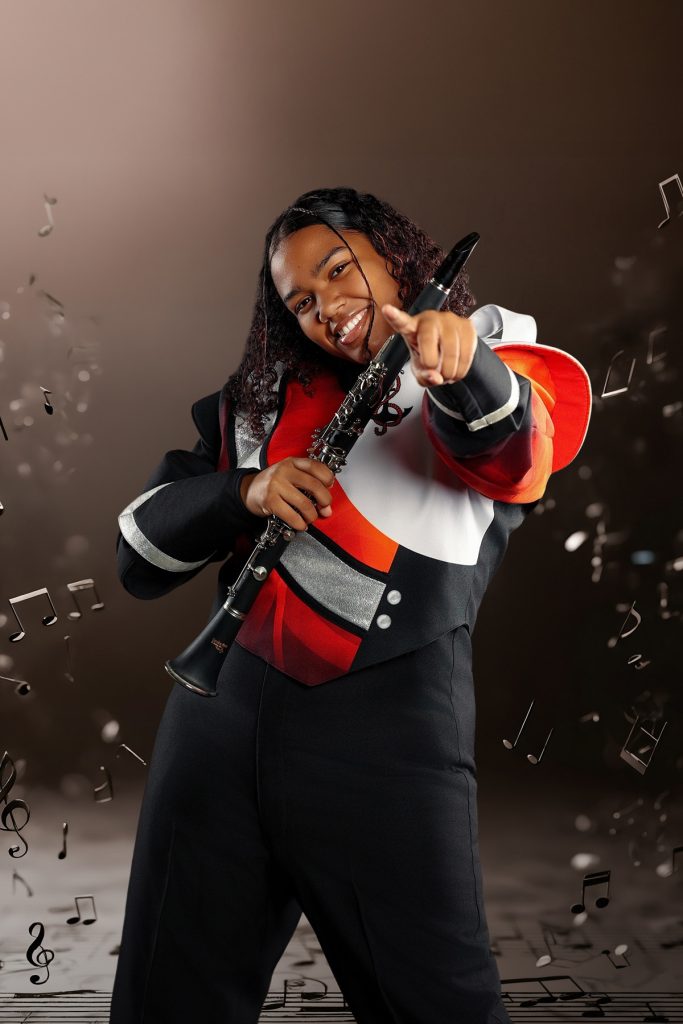 High school musician photographed for a marching band composite in lakeland, florida