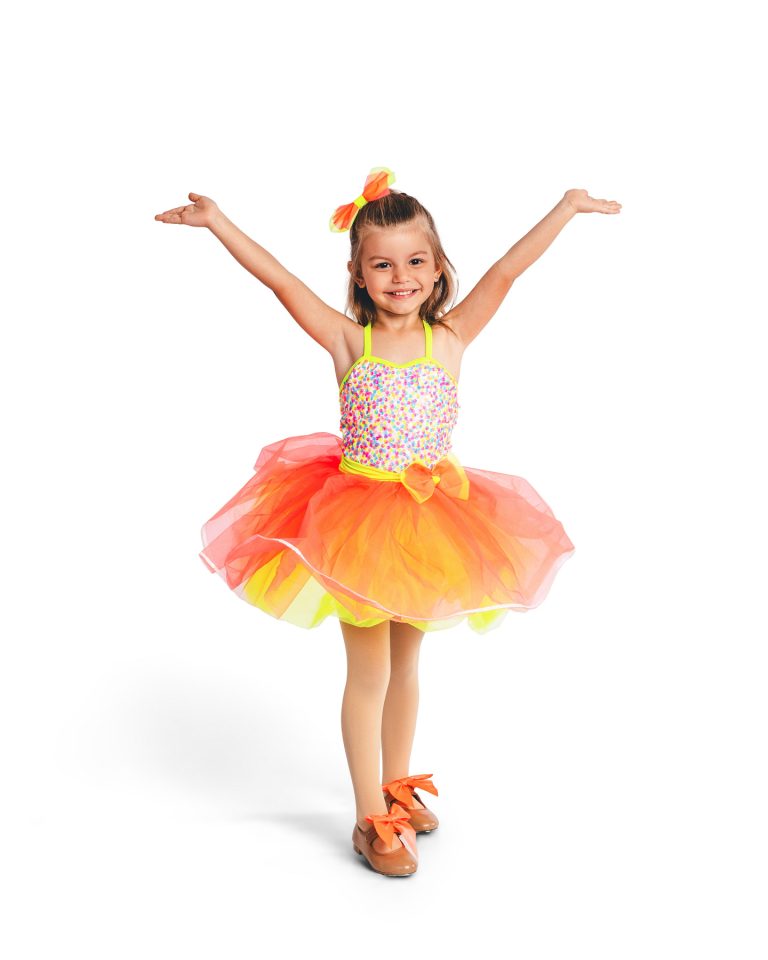 Little girl dance portrait on a simple white backdrop in Bartow, FL