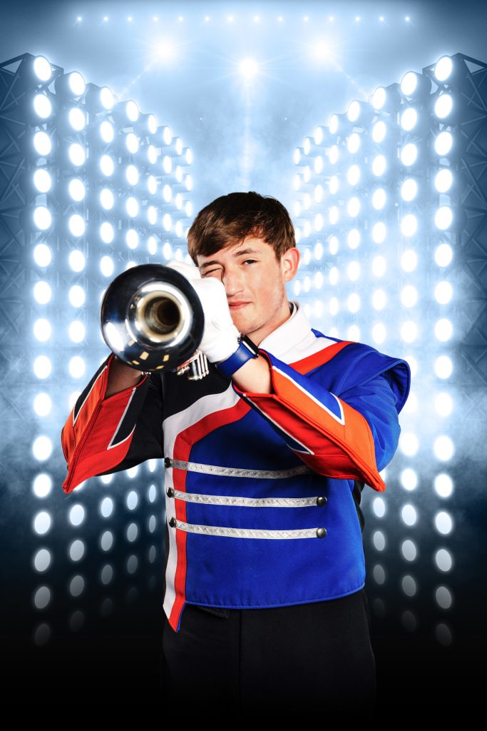 High school musician photographed for marching band senior banners bartow, florida