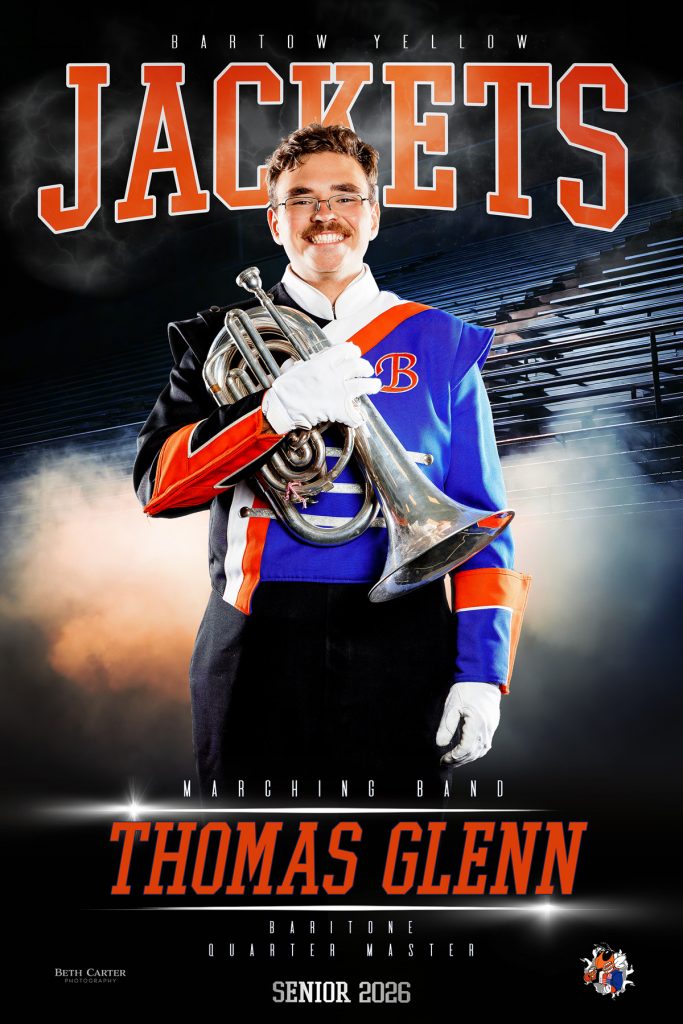 Marching band senior banner photography for bartow high school