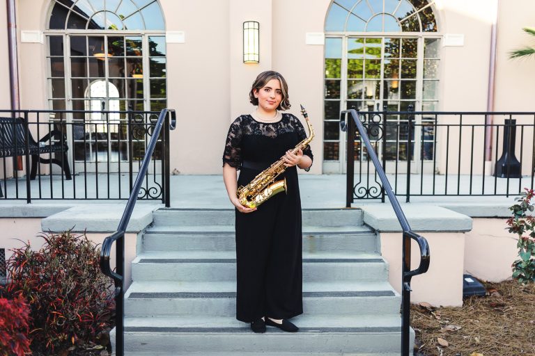 High school senior marching band portrait in downtown Lakeland, florida