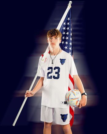 Soccer media day portrait on a digital background using a ghost filter in Lakeland, florida