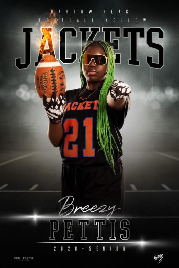 Black and white senior banner design for girls flag football team in bartow, florida