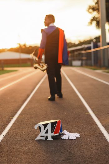 High school senior drum major photography on football field