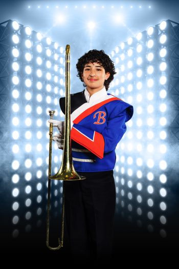 Trombone marching band player photographed in bartow florida on a digital background