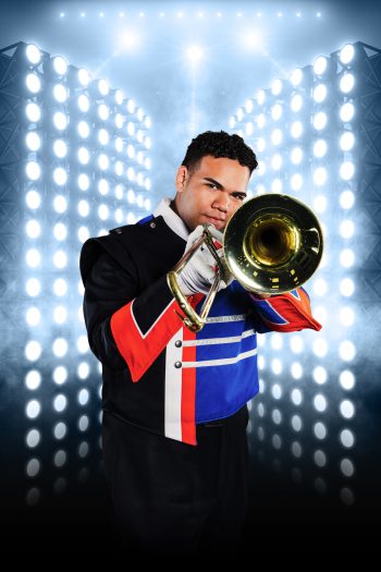 High school marching band portrait on a digital background in central florida