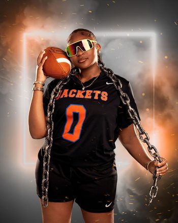 female flag football portrait using ball and chains on a digital background in bartow, florida