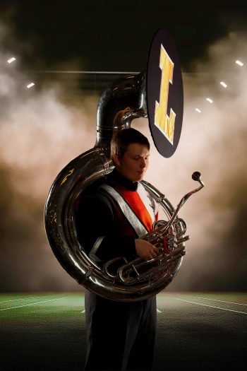 Lakeland, florida marching band tuba player photographed for band composite print