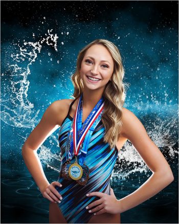 high school swim portrait taken in bartow studio on a digital background