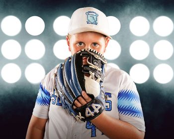 young baseball player headshot taken at travel ball team media day on a digital background