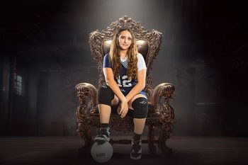 lakeland, florida volleyball player posing on a digital throne backdrop