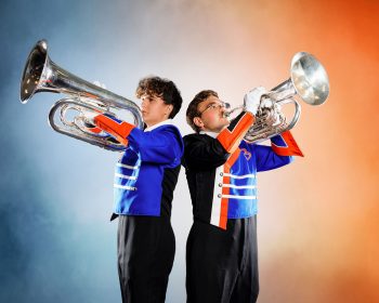 marching band friends posing with their instruments for a buddy photo in bartow, fl