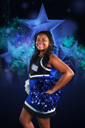 lakeland, florida cheerleader on blue star digital background