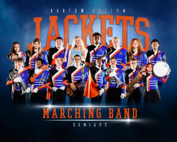 group of marching band seniors on a team banner digital design