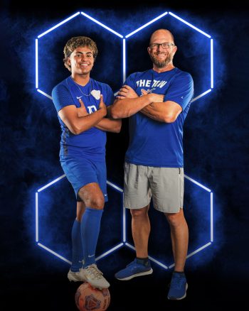 Soccer coach and player buddy photo taken at Bartow High School media day