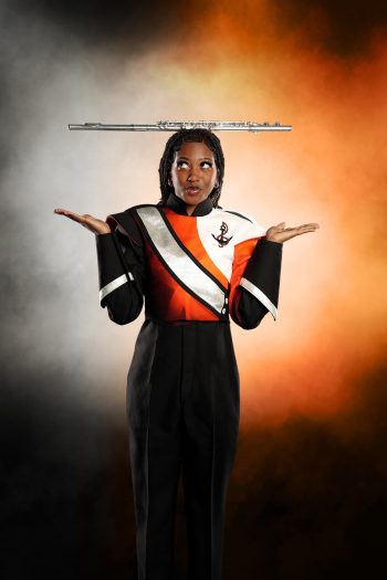 Silly marching band flute portrait for marching band photo day in central florida