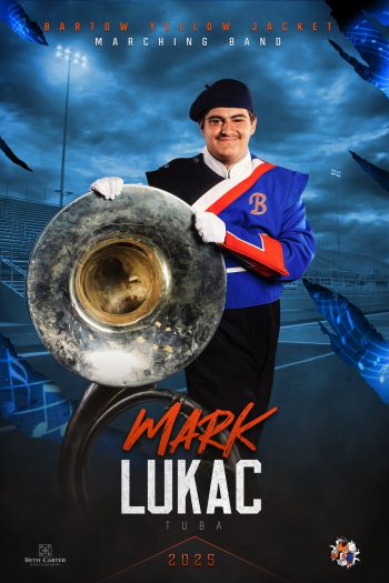 Senior banner for tuba marching band member of Bartow High School
