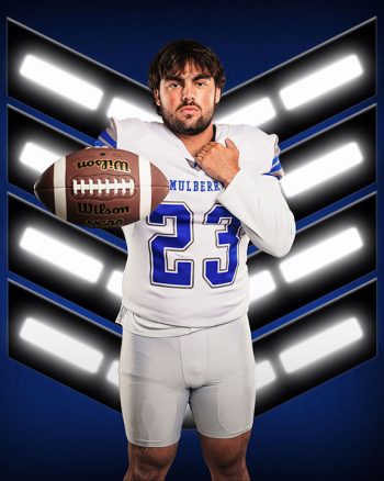High school senior football player with a digital background in Mulberry, Florida.