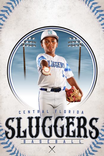 Custom sports individual banner featuring young travel baseball player, central florida