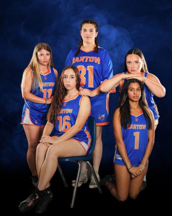Lacrosse team awkward poses at a sports media day photo shoot