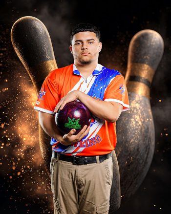 portrait of a high school bowling senior taken at their senior banner session in bartow, fl