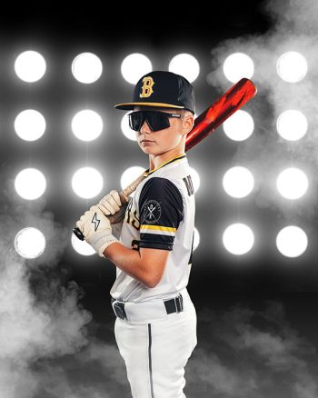 young baseball player on a digital background with promod lights in the bartow photography studio.