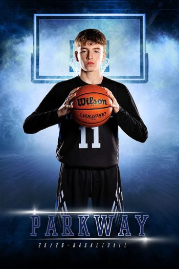 school sports photo day of basketball player on a digital background with school name