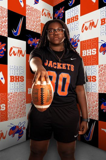 flag football senior media day banner session using school logo media panels in bartow, florida