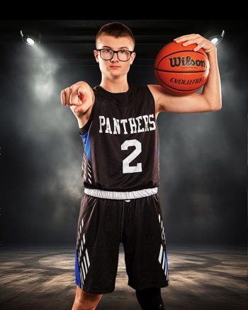 basketball player on a digital composite backdrop