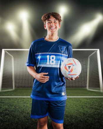 school photo day soccer player on digital background