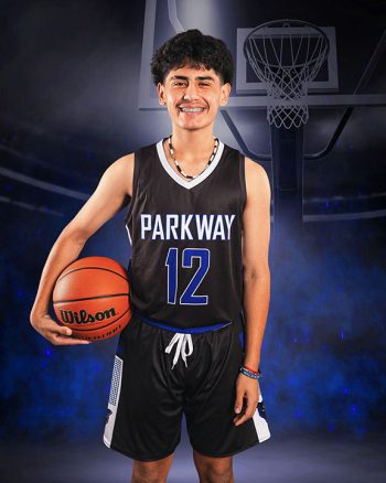 school basketball player photo on digital basketball goal